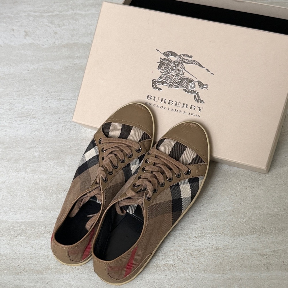 SALE!! Burberry Tan and Black Plaid Sneakers
